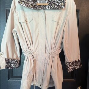 JM Collection Beige Jacket with Leopard Accents